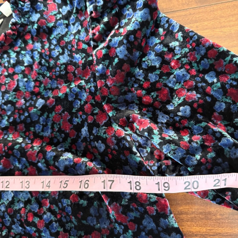 Gap Womens Floral‎ Velvet Puff Sleeve Mock Neck Ruffle Blouse Blue Red Black M - Picture 11 of 13